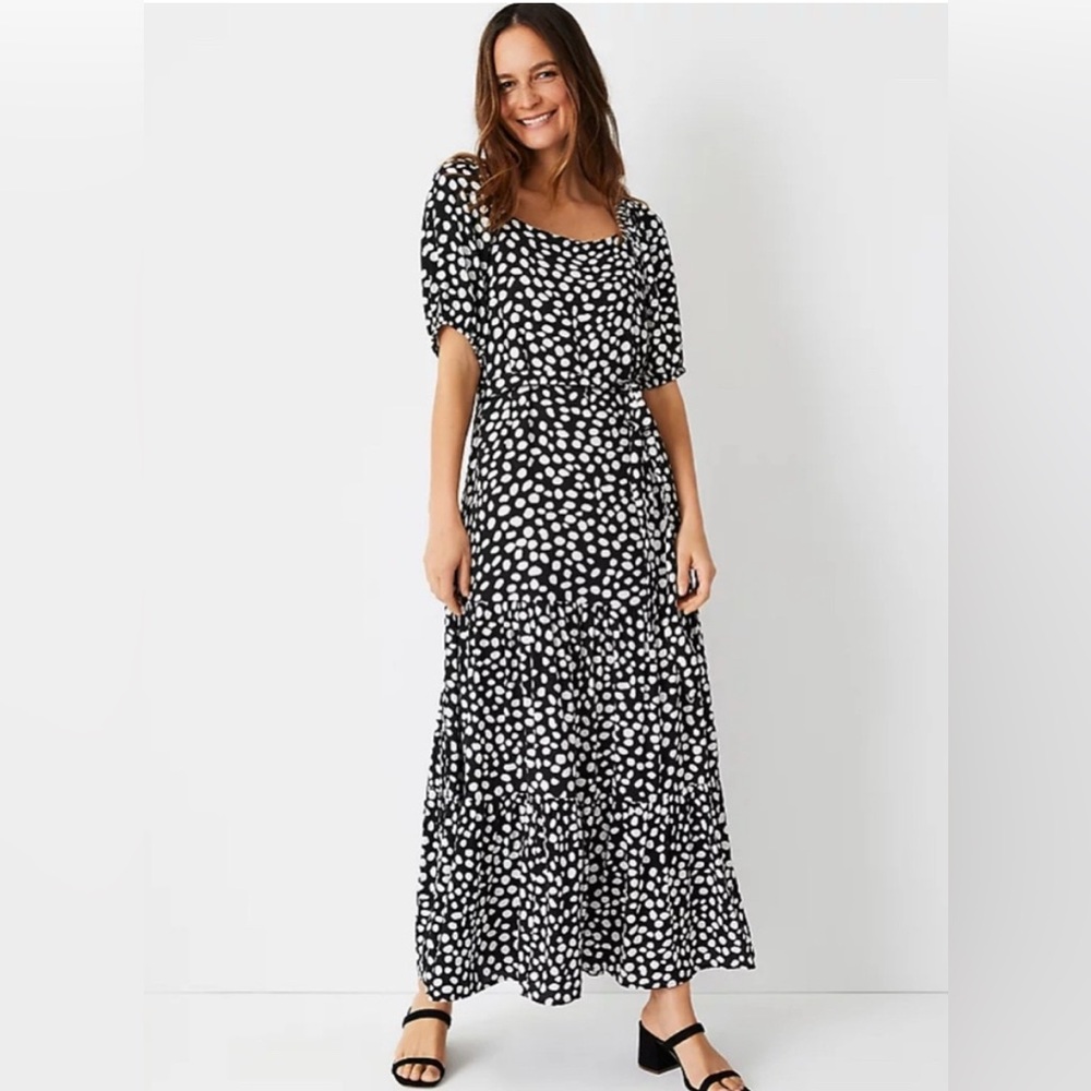 Ann Taylor Black and White Spotted Midi Dress